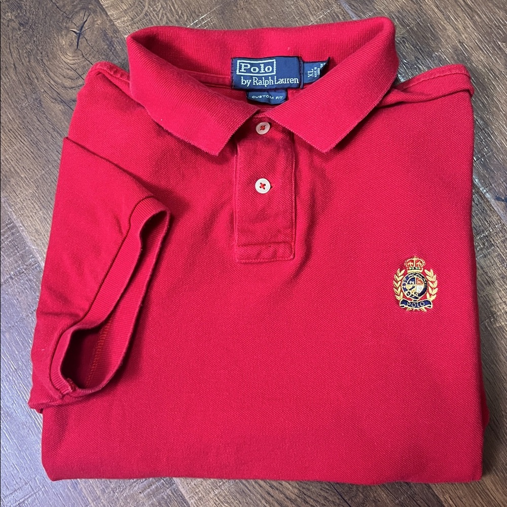Vintage Polo Ralph Lauren Red Short Sleeve Custom Fit Polo w/Crest Embroidery